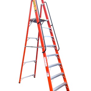 Escalera de Tijera con Plataforma en Fibra de Vidrio Certificada 8 pasos